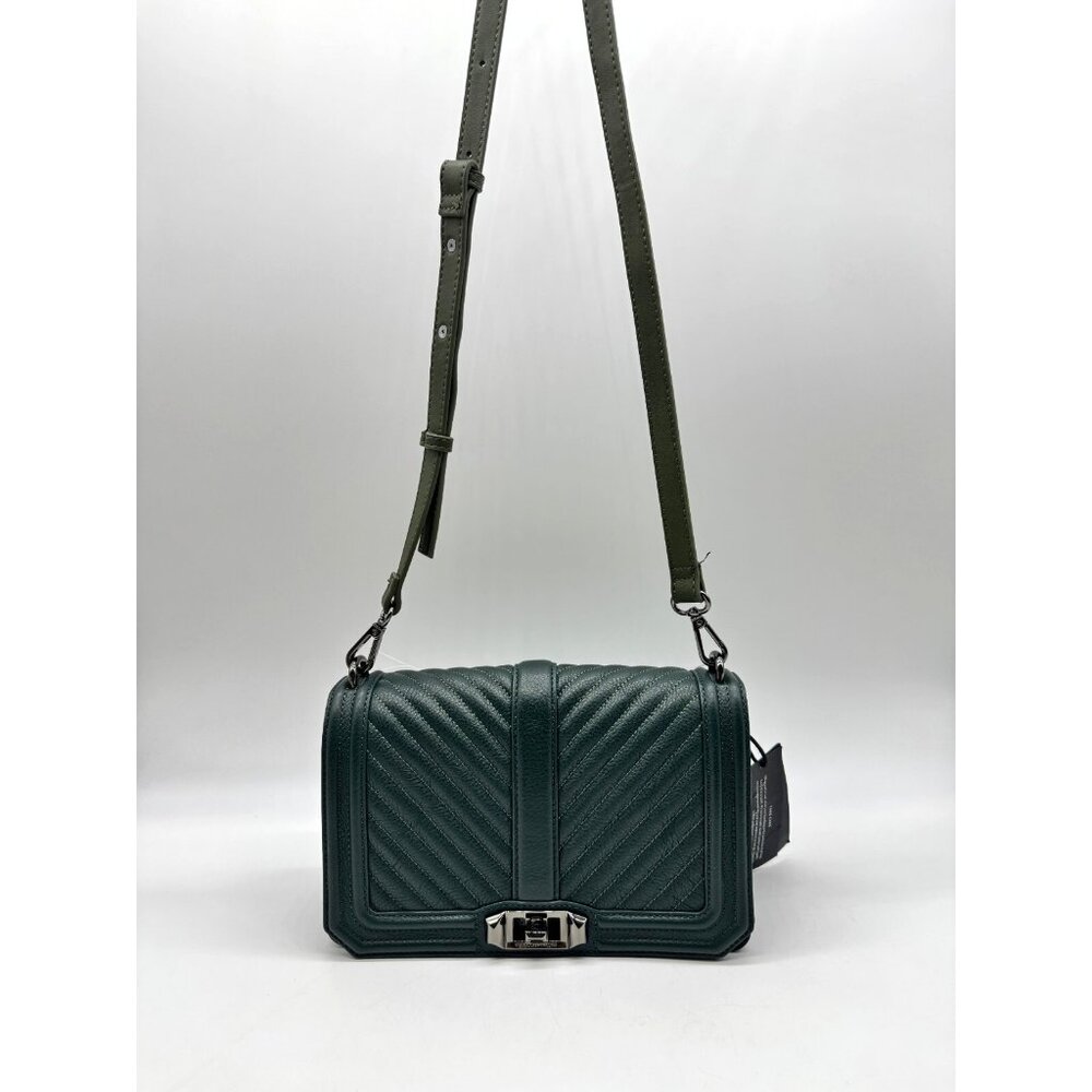 REBECCA MINKOFF Chevron quilted leather Love small crossbody bag GREEN-NEW STRAP
